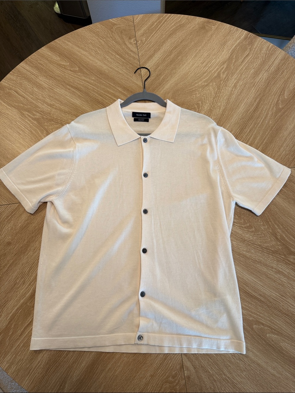 Massimo Dutti Cream Short-Sleeve Button-Down Polo Shirt